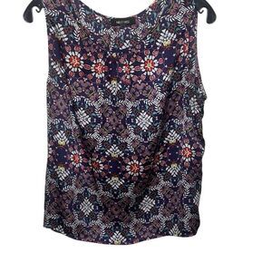 Nine West Womens Size Petite XL Flowy Tank Blue Multicolor Printed Floral Mosaic
